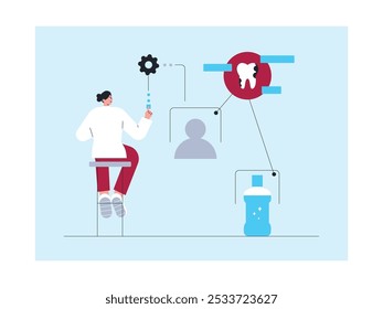 Enjuague bucal del dentista que funciona para mantener la higiene dental y oral, Ilustración vectorial.