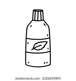 Mouthwash isolated on white background. Oral hygiene. Vector hand-drawn illustration in doodle style. Perfect for decorations, logo, various designs.