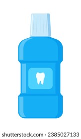 Mouthwash, mint liquid for rinsing mouth. Oral care equipment. Hygiene product. Vector illustration