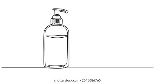 Lavagem bucal em uma linha contínua. Um desenho, minimalismo. Ilustração vetorial, conceito vetor pro enxaguante bucal. garrafa enxaguante bucal, produtos de cuidados dentários, Garrafa Dispenser com fundo branco líquido