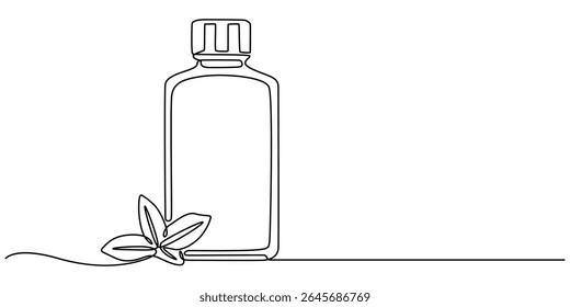 Lavagem bucal em uma linha contínua. Um desenho, minimalismo. Ilustração vetorial, conceito vetor pro enxaguante bucal. garrafa enxaguante bucal, produtos de cuidados dentários, Garrafa Dispenser com fundo branco líquido