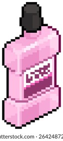 Mouthwash in pink color variant for cleanness of oral, dental and mouth after brushing teeth for the bathroom amenity for daily use vector pixel art for game, icon, element, sticker