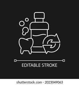 Mouthwash refill white linear icon for dark theme. Eco friendly package for dental care product. Thin line customizable illustration. Isolated vector contour symbol for night mode. Editable stroke
