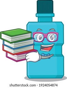 Mouthwash student mascot design read many books when study at home. Vector illustration