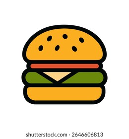 hambúrguer de desenho animado com sementes de sésamo. Ilustração de Símbolo de Ícone