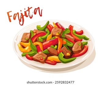 Mouthwatering fajitas topped with a variety of grilled peppers and tender meat, bringing warmth and flavor to any mealtime celebration, cartoon vector icon