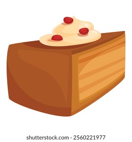 Mouthwatering illustration of a chocolate cake slice with cream and cherries, perfect for any project related to desserts, baking, or sweet treats