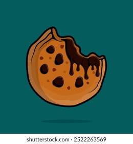 Mouthwatering Line Cartoon Illustration of Biscuit Cookies with Melted Chocolate Ideal for Dessert and Bakery Themes