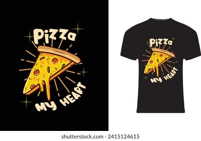 A mouth-watering slice of pizza, creatively designed as a cartoon poster with playful graphics, clipart, and bold fonts, guaranteed to make your taste buds dance with delight