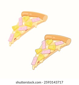 a mouthwatering sliced of hawaiian pizza with ham pineapple and cheese, vector illustration