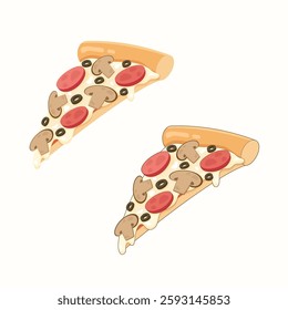 a mouthwatering sliced of pepperoni pizza with pepperoni mushroom and olive, vector illustration