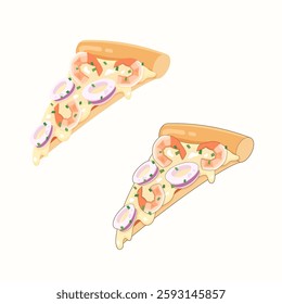 a mouthwatering sliced of seafood pizza with shrimp and squid, vector illustration