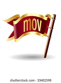 MOV computer file extension icon on royal vector flag button good for use in print, on websites, or on promotional materials.