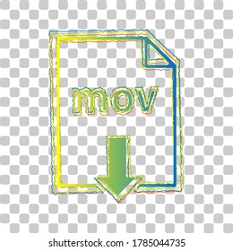 Mov download sign. Blue to green gradient Icon with Four Roughen Contours on stylish transparent Background. Illustration.