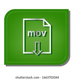 Mov download sign. Silver gradient line icon with dark green shadow at ecological patched green leaf. Illustration.