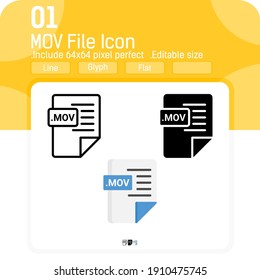 MOV File format types premium icon with multiple style isolated on white background. Vector graphics illustration concept design template for graphic, web design, mobile app, logo, UI, UX and project