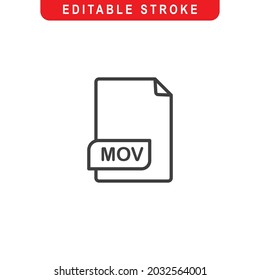Icono de contorno de archivo MOV. Logotipo de arte de la línea de documento MOV. Ilustración vectorial. Aislado en fondo blanco. Stroke Editable