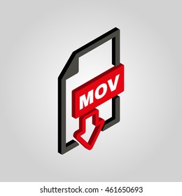 The MOV icon.3D isometric. Video file format symbol. Flat Vector illustration
