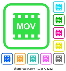MOV movie format vivid colored flat icons in curved borders on white background