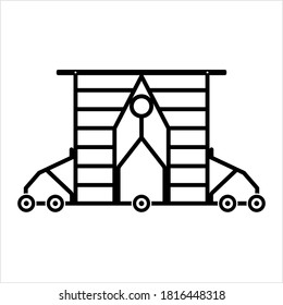 Movable Ladder Icon, Portable Ladder With Wheel And Locking System Vector Art Illustration
