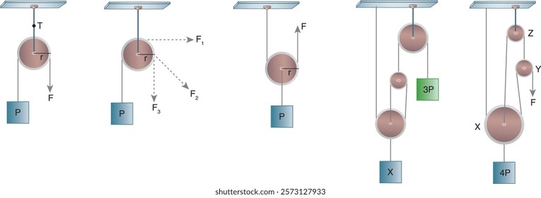 
Movable pulley, fixed pulley, simple machines