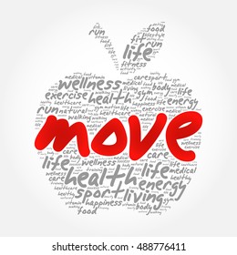 MOVE apple word cloud collage, health concept background