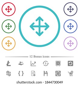 Move arrows flat color icons in circle shape outlines. 12 bonus icons included.
