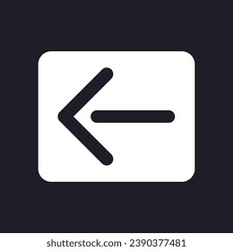 Retroceder el icono de glifo ui en modo oscuro. Sitio web, navegación de aplicaciones. Diseño de interfaz de usuario. Símbolo de silueta blanca en el espacio negro. Pictograma sólido para web, móvil. Ilustración aislada del vector