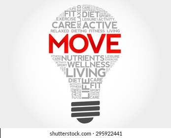 MOVE bulb word cloud, health concept