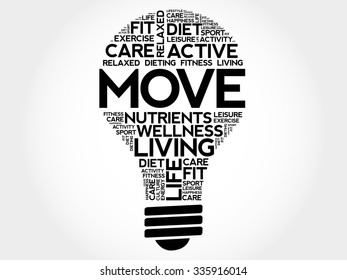 MOVE bulb word cloud, health concept
