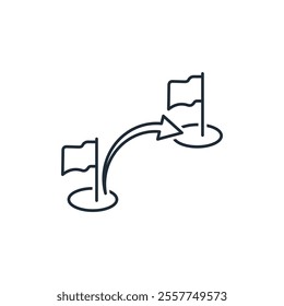 Move the center of events. Change of location, place.Vector linear icon isolated on white background.