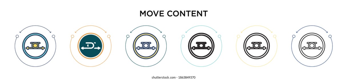 Move content icon in filled, thin line, outline and stroke style. Vector illustration of two colored and black move content vector icons designs can be used for mobile, ui, web