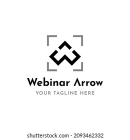 Cursor-Pfeil für Webinar-Treffen bewegen. Webinar-Logos. mit Pfeilbuchstaben AW WA