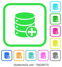 Move database vivid colored flat icons in curved borders on white background