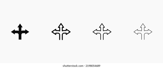 Move in different ways vector arrow icon. Turn left, right, or move straight vector