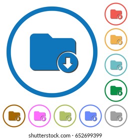 Move down directory flat color vector icons with shadows in round outlines on white background