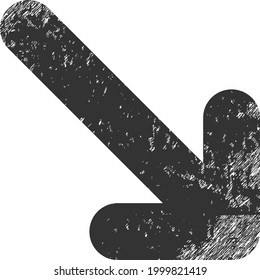 Bajar el icono derecho con efecto rayado. Vector aislado se mueve hacia abajo la imagen del icono derecho con textura de caucho en peligro sobre un fondo blanco.