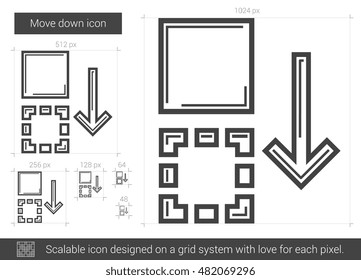 Move down vector line icon isolated on white background. Move down line icon for infographic, website or app. Scalable icon designed on a grid system.
