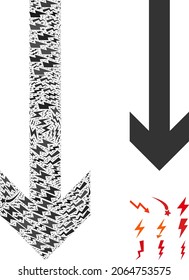 Move down vector mosaic icon of electricity symbols in variable sizes and color tinges. Electricity signs are organized into move down vector illustration.