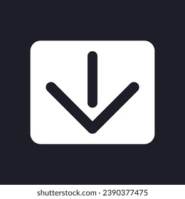 Move downward dark mode glyph ui icon. Scroll messenger history. User interface design. White silhouette symbol on black space. Solid pictogram for web, mobile. Vector isolated illustration
