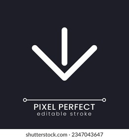 Move downward pixel perfect white linear ui icon for dark theme. Scroll messenger history. Vector line pictogram. Isolated user interface symbol for night mode. Editable stroke. Poppins font used