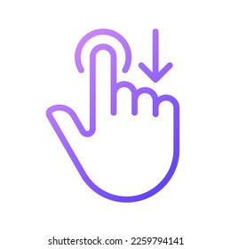 Move downwards gradient linear vector icon. Swipe down. Touchscreen control gesture. Device navigation. Drag and draw. Thin line color symbol. Modern style pictogram. Vector isolated outline drawing