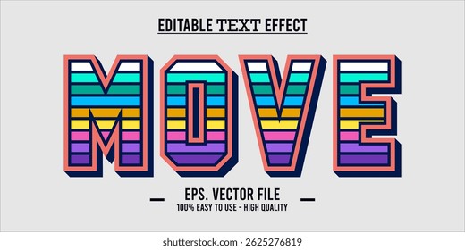 Mover - Efeito de texto de vetor listrado colorido ondulável editável