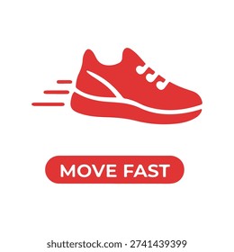 MOVE FAST word minimal flat badge vector icon
single color, isolated on white background
