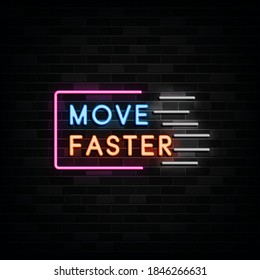 move faster neon signs vector. Design template neon sign