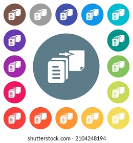 Move file solid flat white icons on round color backgrounds. 17 background color variations are included.