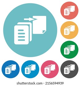 Move file solid flat white icons on round color backgrounds