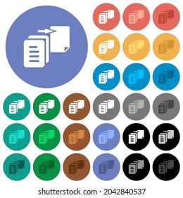 Move file solid multi colored flat icons on round backgrounds. Included white, light and dark icon variations for hover and active status effects, and bonus shades.
