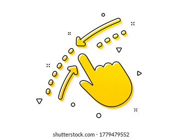 Bewege das Fingerzeichen. Wischen Sie das Symbol nach unten. Touch Technology Symbol. Gelbe Kreise Muster. Klassisches Schnick-Up Symbol. Geometrische Elemente. Vektorgrafik