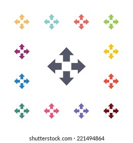 move flat icons set. Open round colorful buttons. Vector 